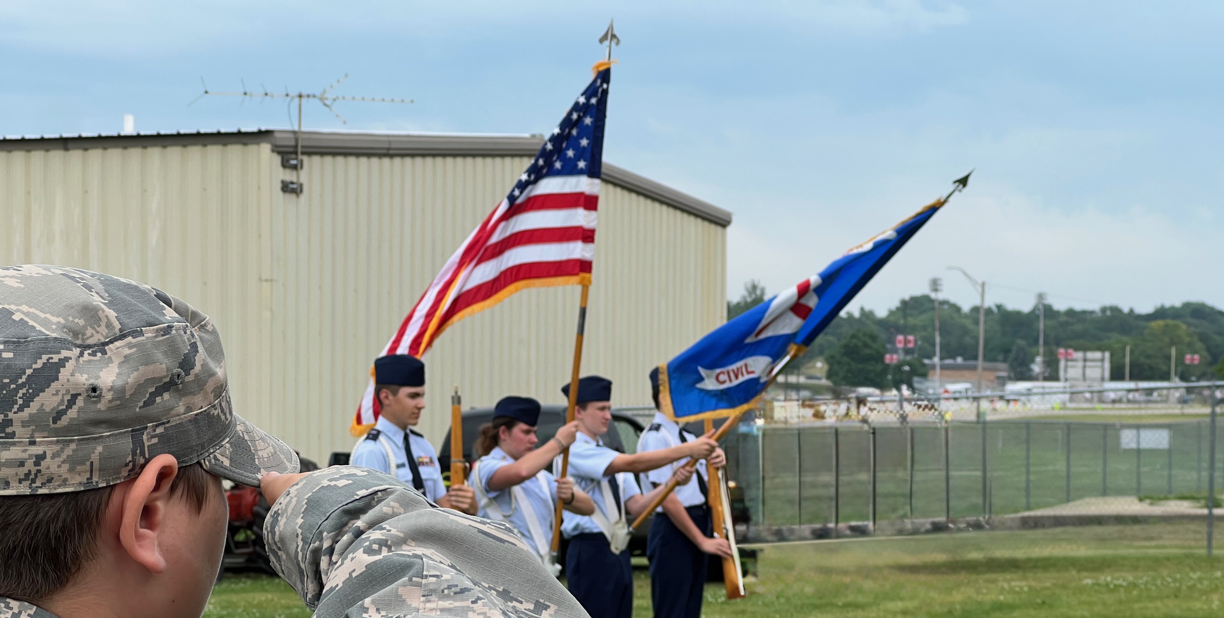 Civil Air Patrol cadets presenting colors at a chapter event