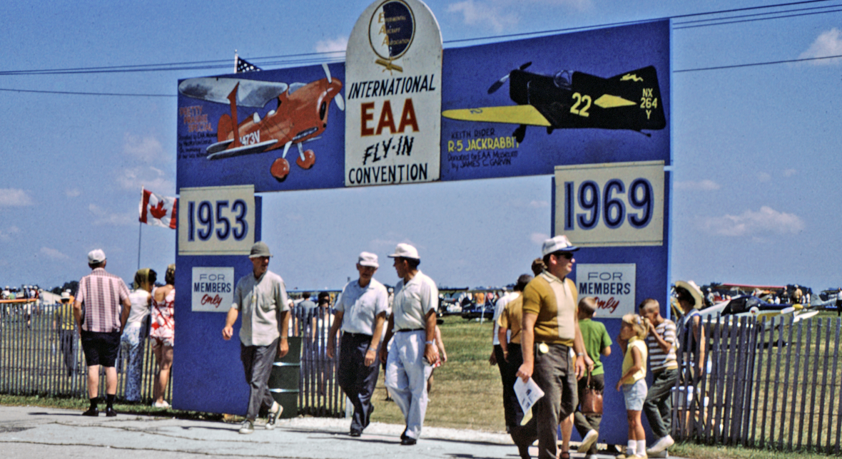 Historic entrance sign from the EAA Fly-In Convention years in Rockford